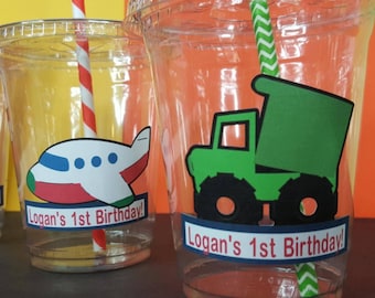 Personalized Transporation themed Party with Straws and Lids!, Car Party Cups