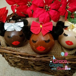 Personalized African American Ornaments, Black Christmas  Ornaments, First Christmas Ornament, Baby Girl Ornament