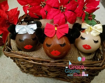 Personalized African American Ornaments, Black Christmas  Ornaments, First Christmas Ornament, Baby Girl Ornament