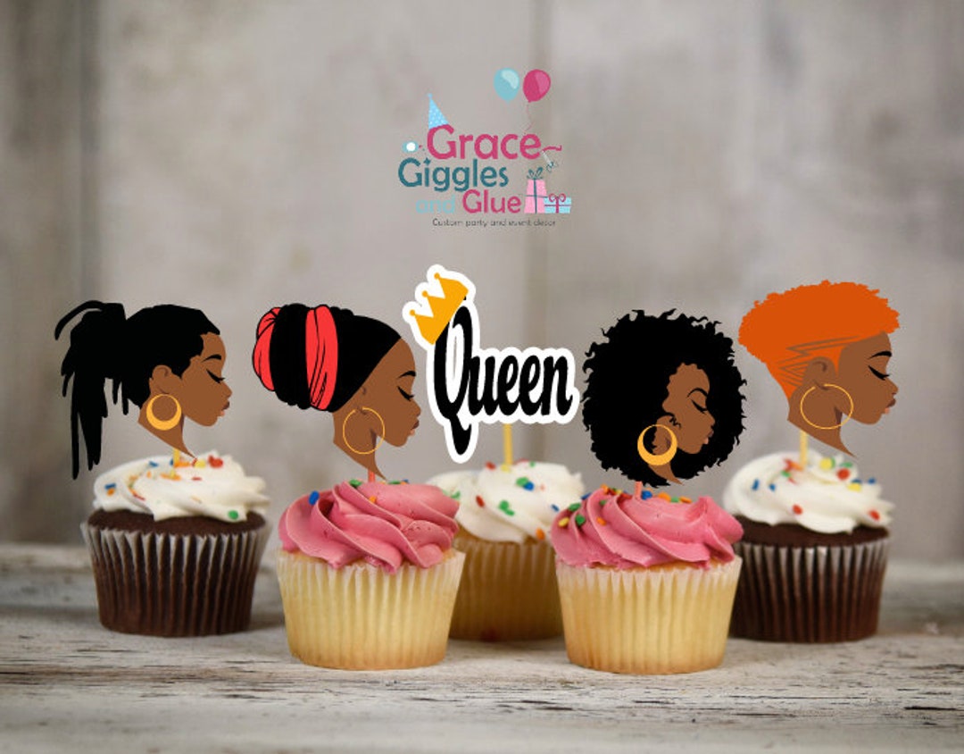 Black Queen Cupcake Toppers, Black Woman Cupcake Toppers Etsy