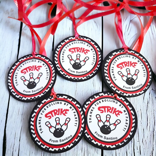 12 Bowling Themed Favor Tags, Bowling Favor Stickers