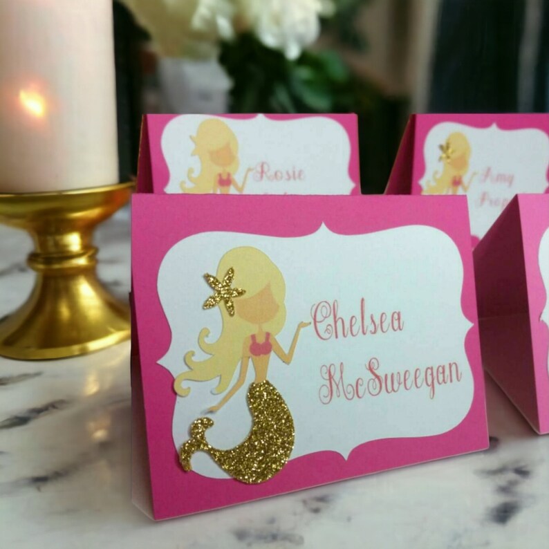 10 Mermaid themed Buffet Cards or place cards, Under the sea name cards image 2