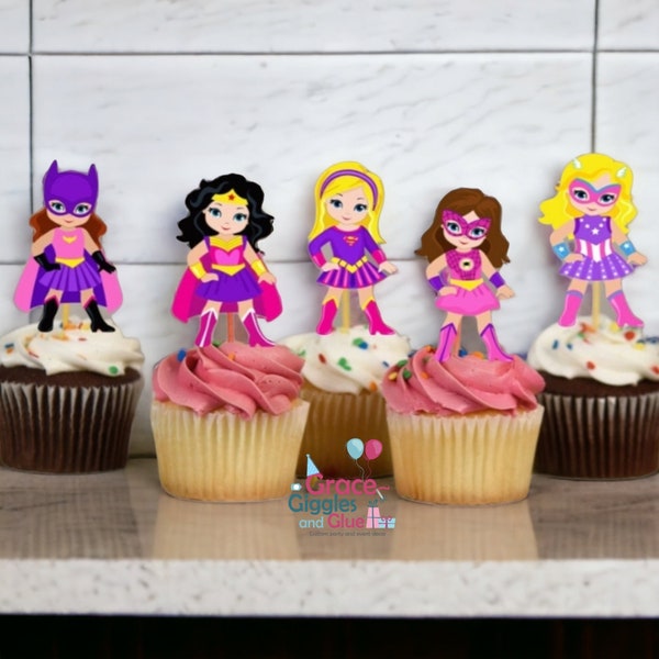 Girl Superhero Themed Cupcake Toppers