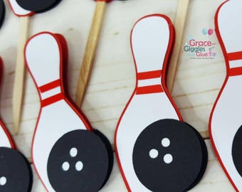 Bowling Themed Cupcake  Toppers