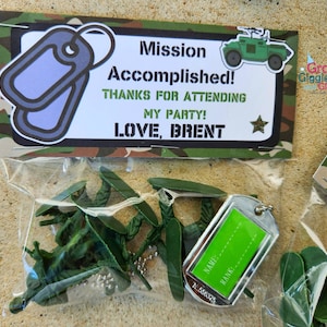 Military Party Favors, Solider Party Favors, Treat Bag Toppers