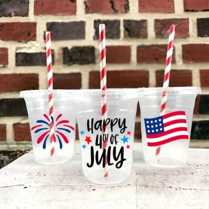 4th of July Themed Party Cups with Lids and Straws!