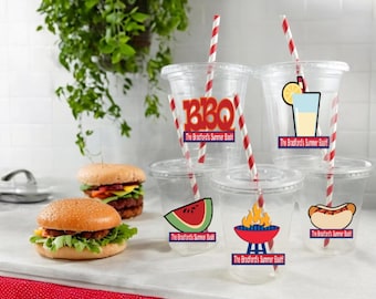 BBQ/Cookout Themed Party Cups with Lids and Straws