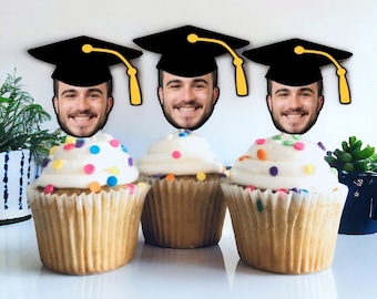 Graduation Photo Cupcake Toppers, Custom 2026 Graduation Cupcake Toppers