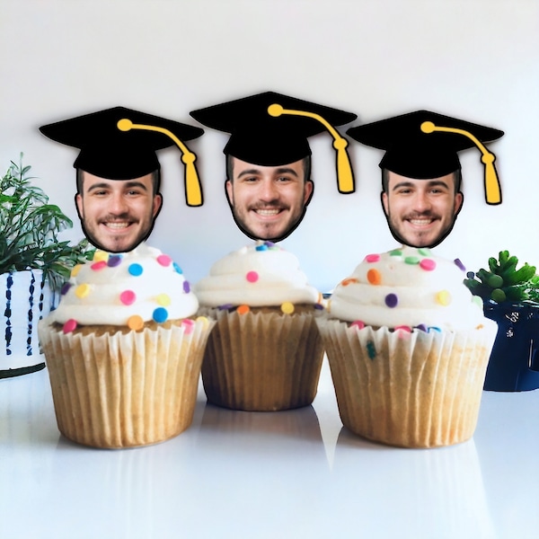 Graduation Photo Cupcake Toppers, Custom 2024 Graduation Cupcake Toppers