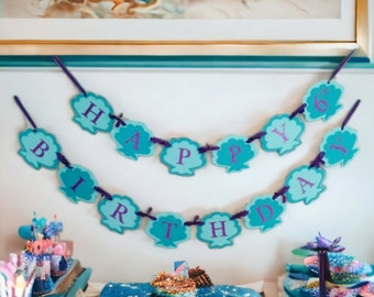 Gitter Seashell Happy Birthday Banner, Mermaid Banner, Mermaid Babyshower Banner