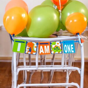 Dinosaur "I AM ONE" Highchair Banner, Age High Chair Banner, First Birthday Banner