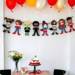 Boy and Girl Superheros Banner, Superhero Garland, First Birthday Banner