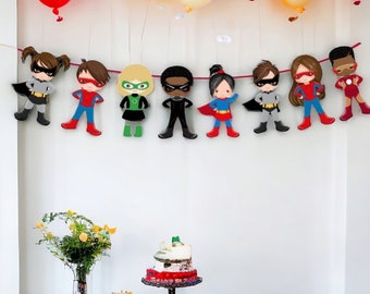 Boy and Girl Superheros Banner, Superhero Garland, First Birthday Banner