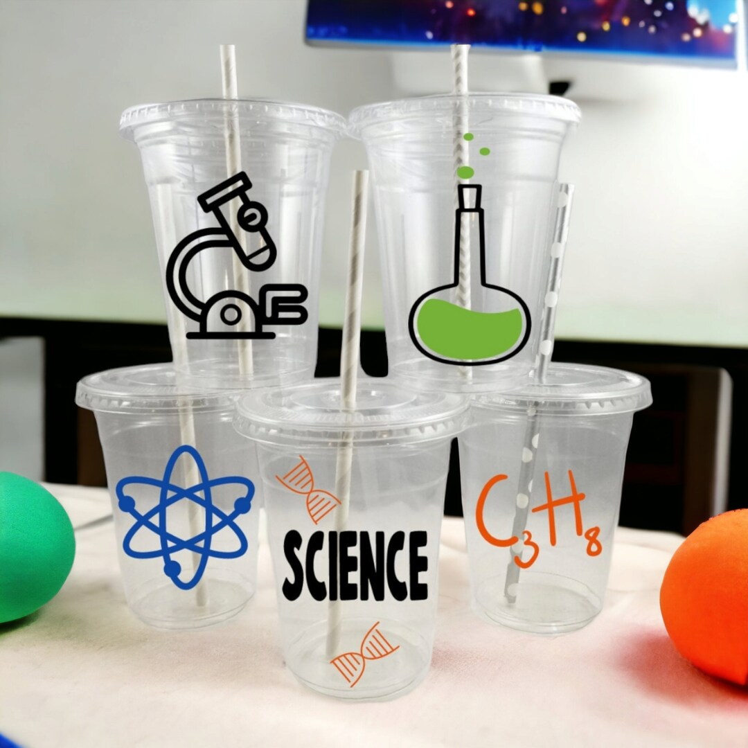 Science Themed Party Cups With Lids and Straws Science Party Etsy