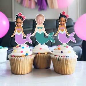 Mermaid Face Cupcake Toppers, Mermaid Photo Toppers, Under the Sea Party Decorations