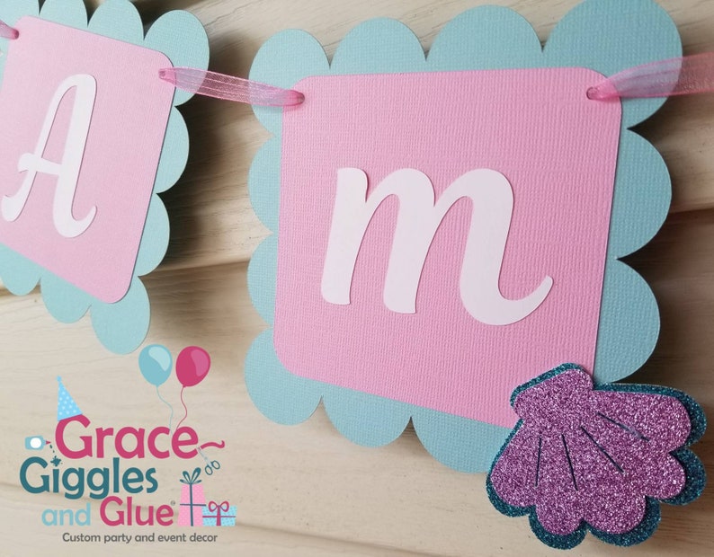 Mermaid Happy Birthday Banner Glitter African American Mermaid Themed Name Banner