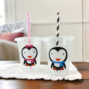 Penguin Party Cups with Straws and Lids!