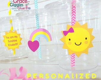 Personalized "You are my Sunshine" Themed Party Cups with Lids and Straws!