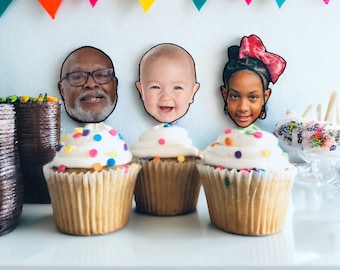 Custom Face Cupcake Toppers, Custom Birthday Party Cupcake Toppers