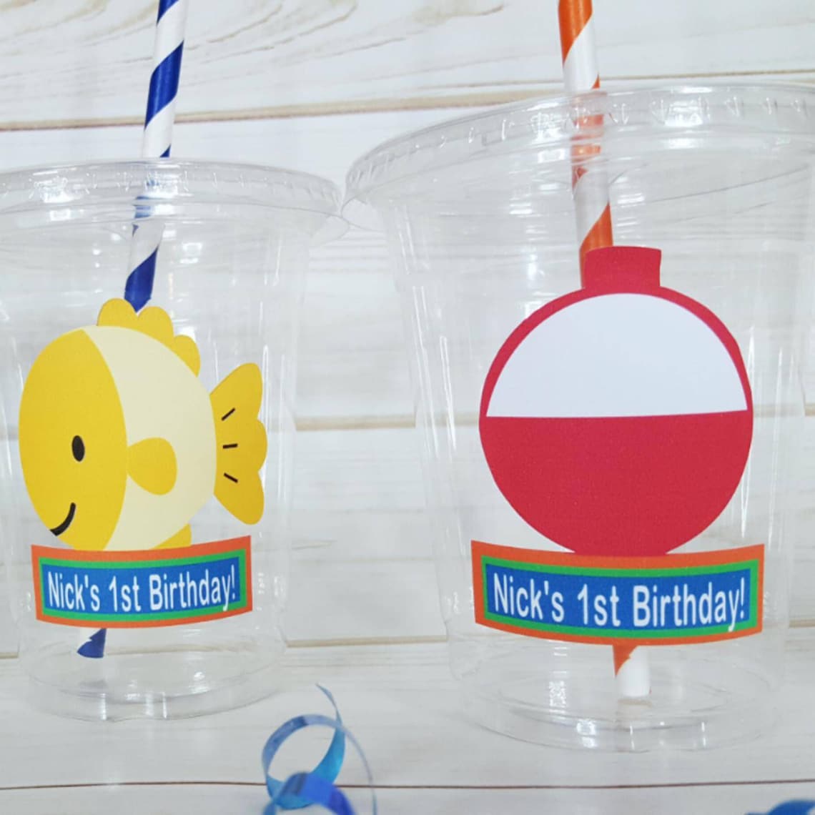 12 Personalized Fishing Themed Party Cups with Lids and Etsy