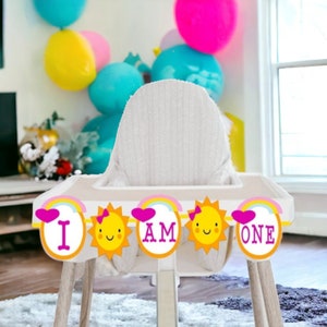 Sunshine Themed&quot; I AM ONE&quot; Highchair Banner, You are My Sunshine First Birthday Banner