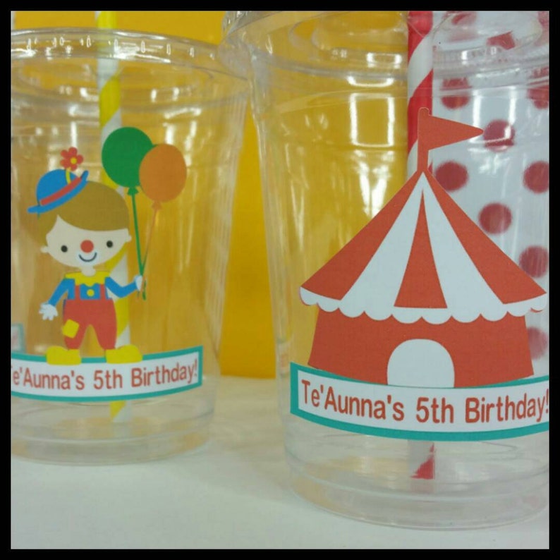 Personalized Circus/carnival Themed Party Cups With Lids and Etsy