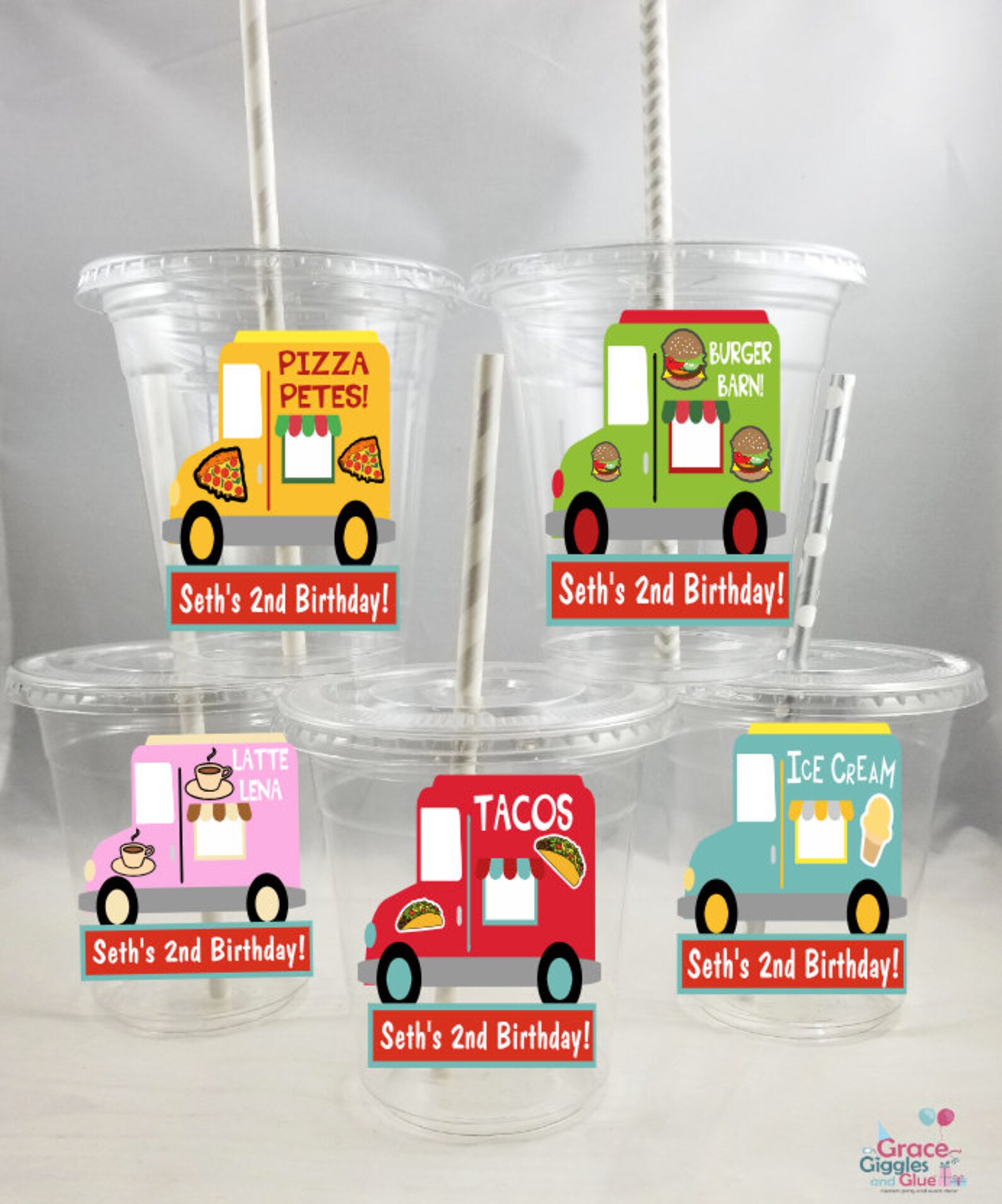 Personalized Food Truck Themed Party Cups With Straws and Lids, Food ...