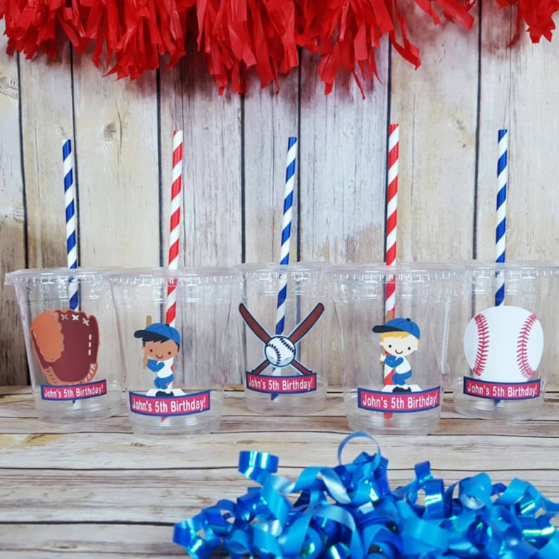 Personalized Baseball Themed Party Cups With Lids and Straws Etsy