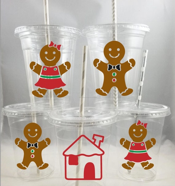 Gingerbread Themed Party Cups with Straws and Lids