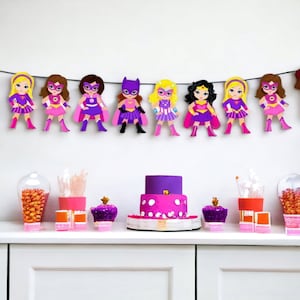 Pink Girl Superhero Banner, Female Superhero Garland