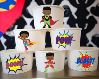 African American Superhero Themed Favor/Snack Cups, Black Superhero Favors