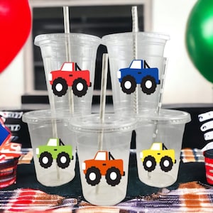 Monster Truck Party Cups with Straws and Lids!