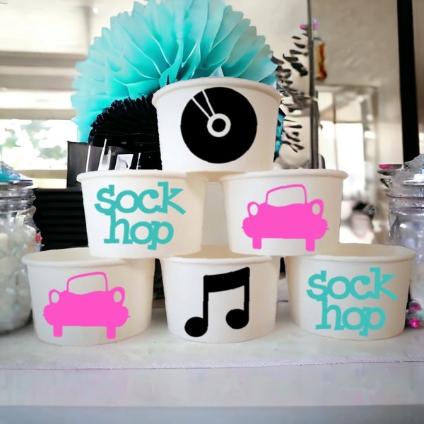 Sock Hop Themed Snack Cups, 1950s Snack Cups, Sock Hop Party Favors