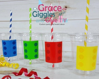 Building Block Themed Party Cups with Straws and Lids!