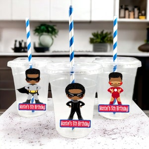 Custom Superhero Party Cups with Straws and Lids