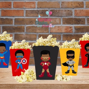 African American Superhero /Favor Boxes, Black Superhero Popcorn Box image 2