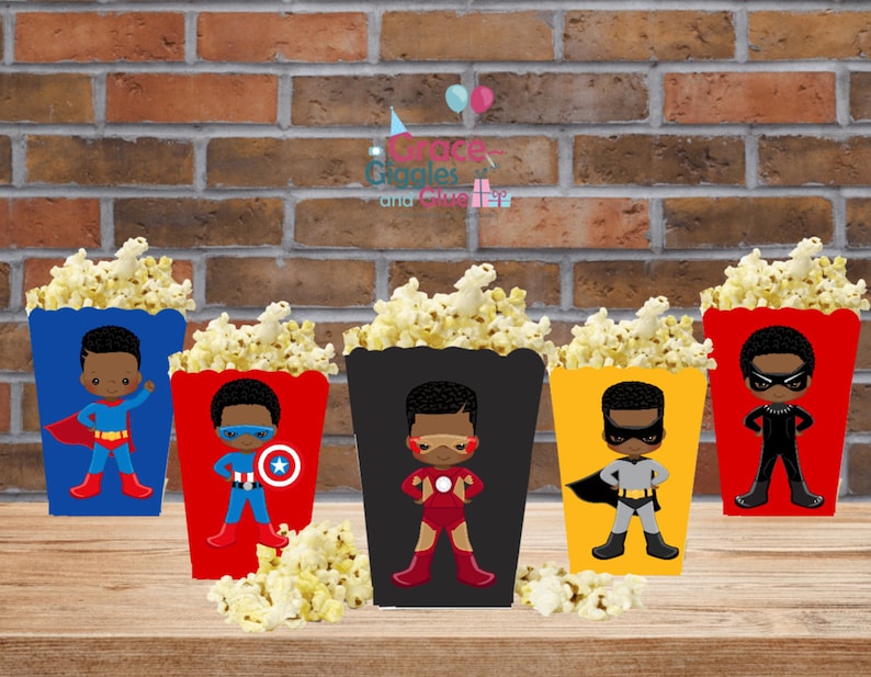 African American Superhero /Favor Boxes, Black Superhero Popcorn Box image 2