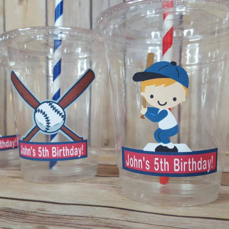 Personalized Baseball Themed Party Cups With Lids and Straws Etsy