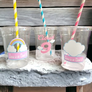 Personalized Cloud 9 Themed Party Cups with Lids and Straws!