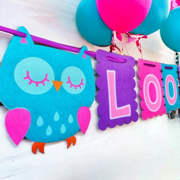 Owl Happy Birthday Banner, Owl Name Banner, Owl Banner