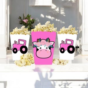 Pink Tractor Snack /Favor Boxes, Girl Tractor Party Favor Boxes, Pink Cow Favors