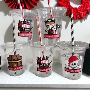 Personalized Pirate Party Cups with Straws and Lids