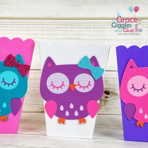 Glitter Owl Themed Favor Boxes, Owl Snack Boxes