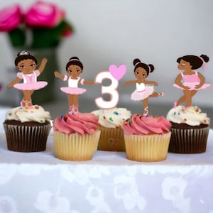 Personalized African American Ballerina Themed Cupcake Toppers