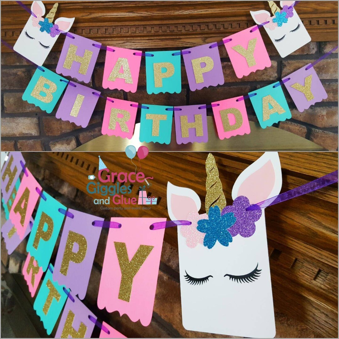 Glitter Unicorn Name Banner, Unicorn Birthday Banner, Unicorn Highchair ...