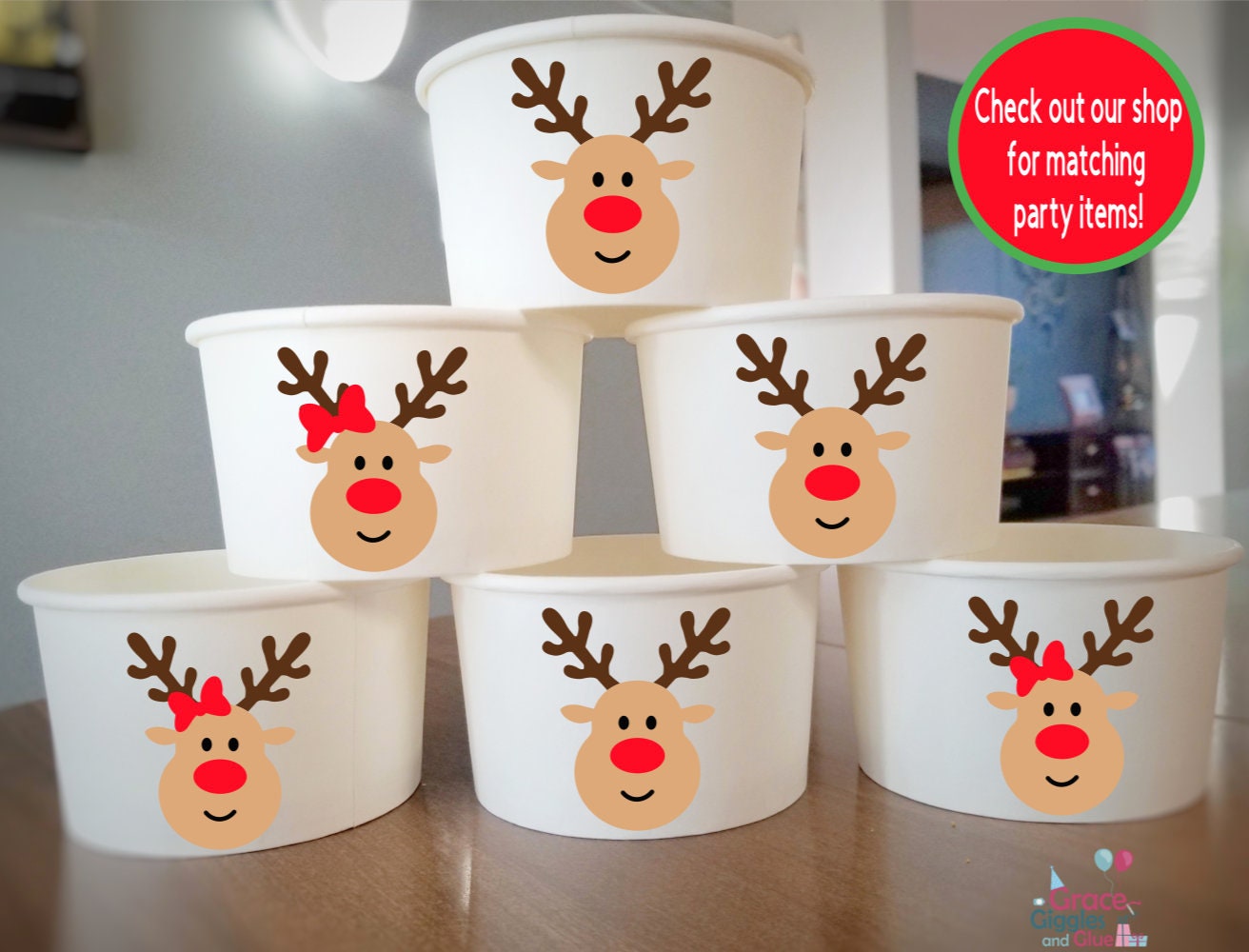 Homlouue 48 PCS Christmas Cups Disposable Coffee Tea Cups Reindeer Christmas