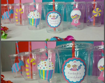 Candy Party Inspired Party Cups with Striped Straws and Lids!, Candy Party Cups