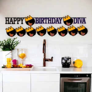 Happy Birthday Diva Banner, Black Queen Banner, Diva Party Decorations