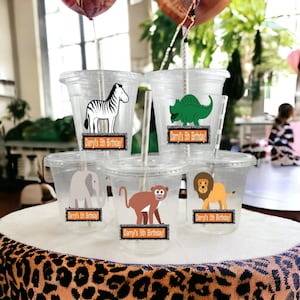 Personalized Safari Themed Party Cups with  Straws and Lids!, Safari  Party Favors