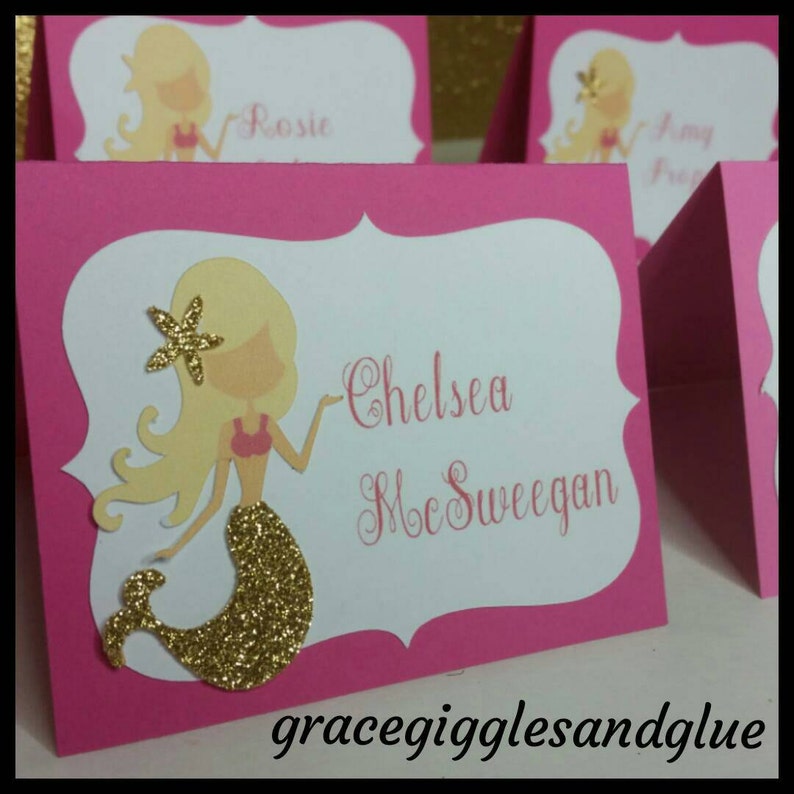 10 Mermaid themed Buffet Cards or place cards, Under the sea name cards image 3